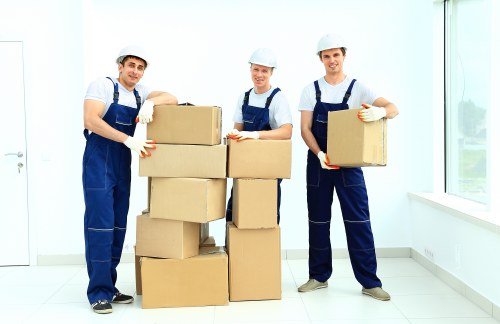 Packed boxes and wrapped furniture ready for transport