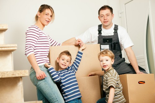 Packed boxes and furniture inside a removal van