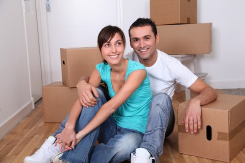 Packed boxes and household items inside a removals van